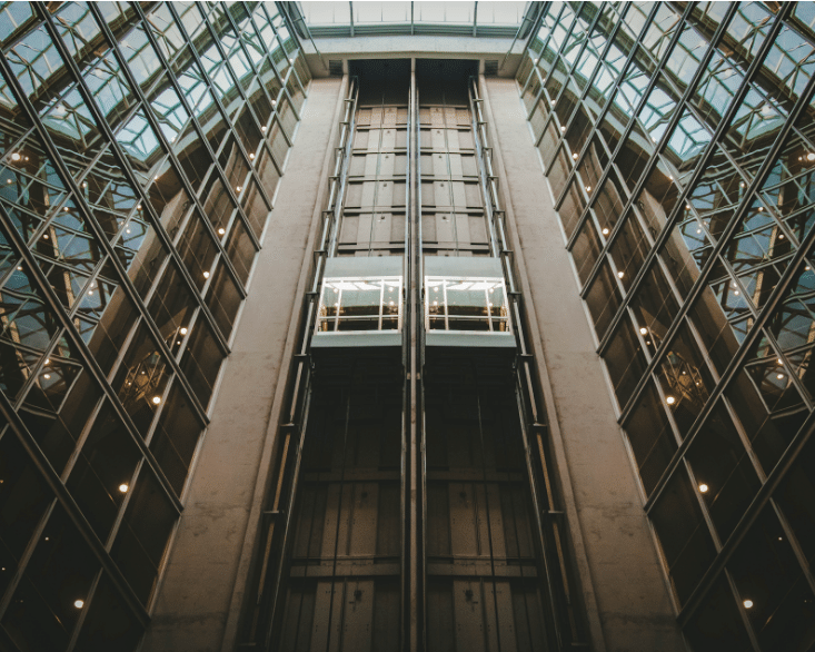 a photo of a lift in an office building