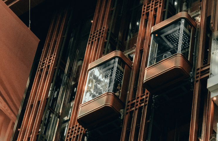 external lift shafts on a tall commecrial building